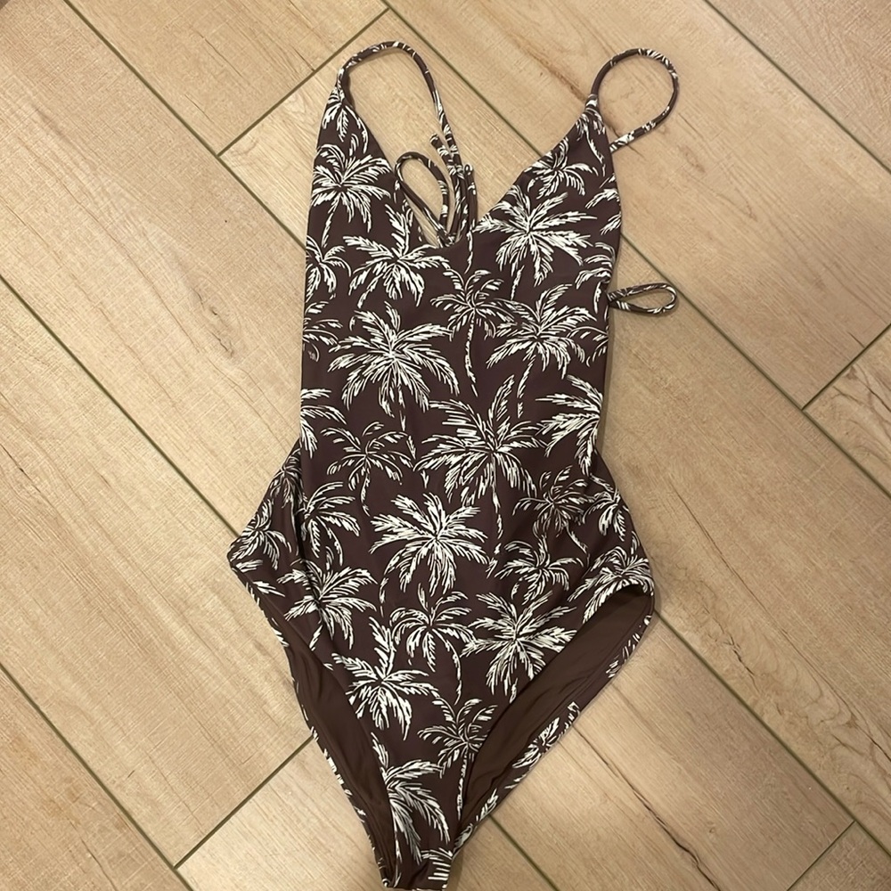 Faherty Chocolate and Cream Palm One-Piece Swimsuit